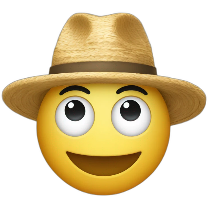 Un homme brain avec un chapeau de paille et un sourire emoji