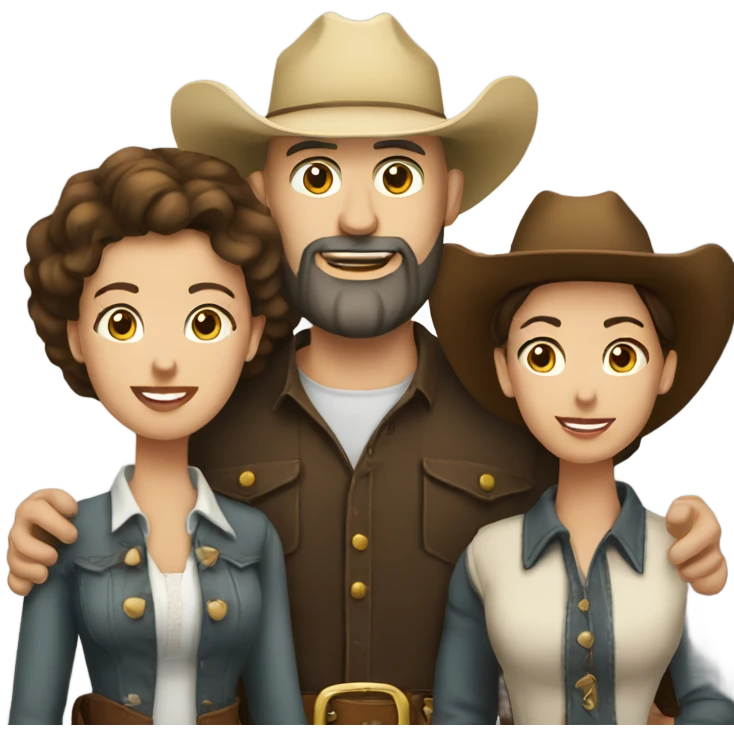 Bald bearded cowboy with brunette wife and daughter emoji