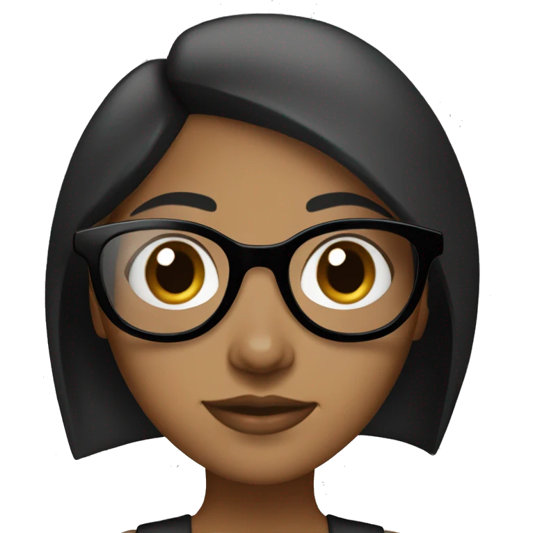 Brown girl with whiteish brownish skin with straight black hair and dark brown eyes with circle/oval black glasses  emoji