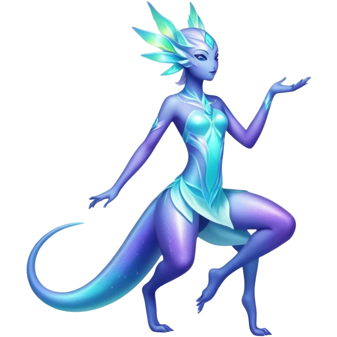 Shiny Exotic Nebulae Colorful Neon-colored Glittery Ethereal Sparkly Iridescent Amaura-Aurorus-Fakémon-hybrid-creature (full body)  emoji