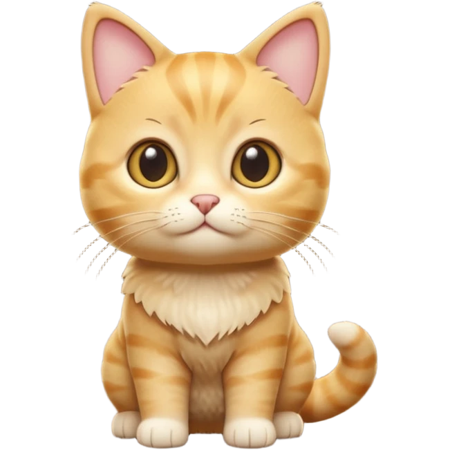 A 3D cartoon golden tabby Munchkin cat with short legs, wide eyes, and warm fur pattern, cinematic lighting, Memoji-style rendering.. full body or half body. emoji