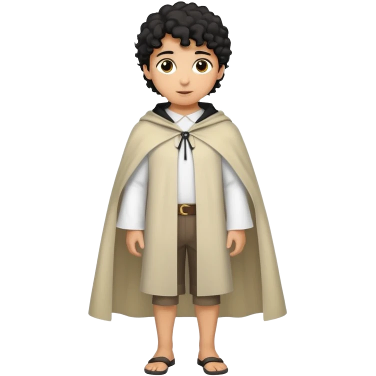 Apariencia: Joven de unos 25-30 años, atractivo,.
-Rostro: Ojos oscuros, piel ligeramente morena, rasgos árabes finos.
-Cabello: Negro, rizado corto, viste como cristiano (camisa blanca, capa corta, colores sobrios). Que salga de cuerpo completo emoji