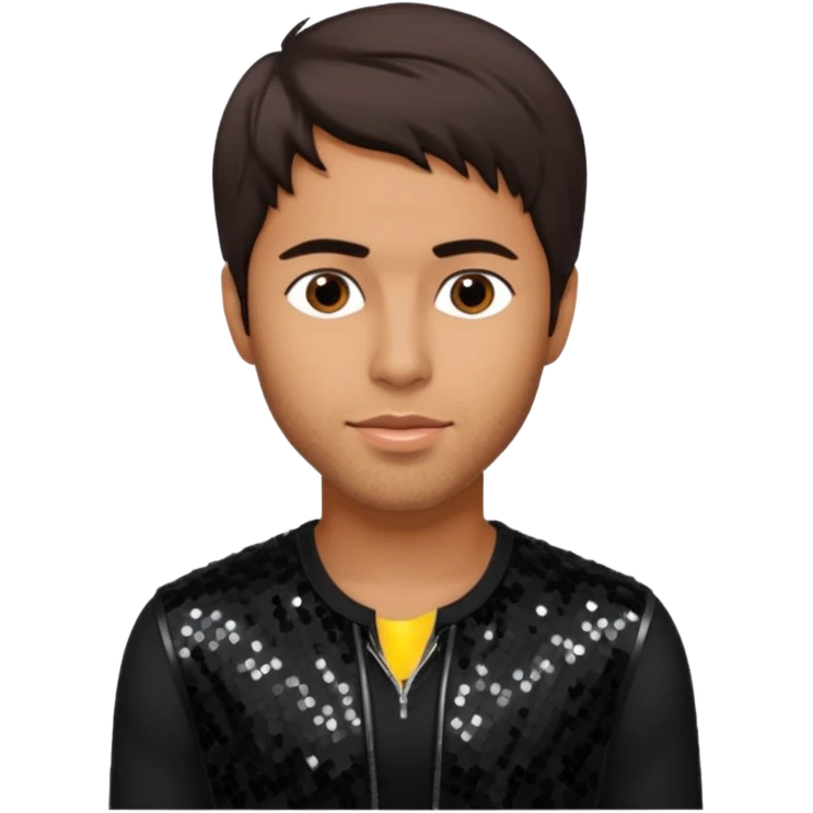 Enrique Iglesias with dark brown hair, black sequin outfit emoji