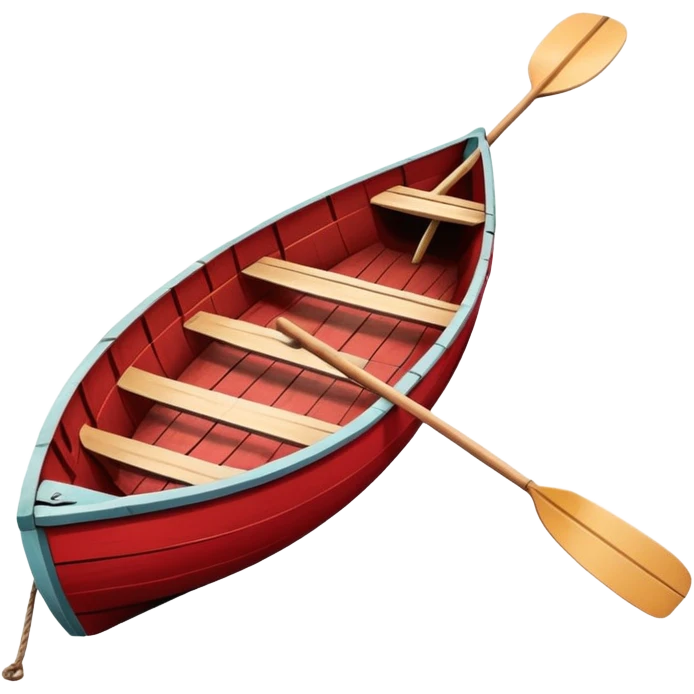 A red rowboat with a cute face and little oars as arms emoji