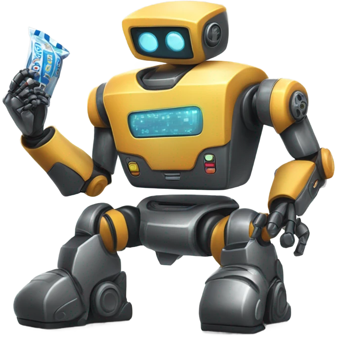 Robot playing video game while eating chips emoji