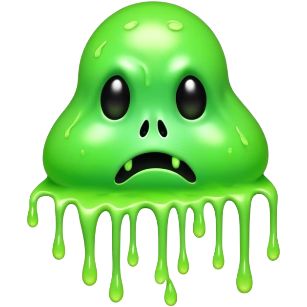  A dripping, toxic blob with extra eyes, melting hands, and an eerie green glow, radioactive mutant slime emoji
