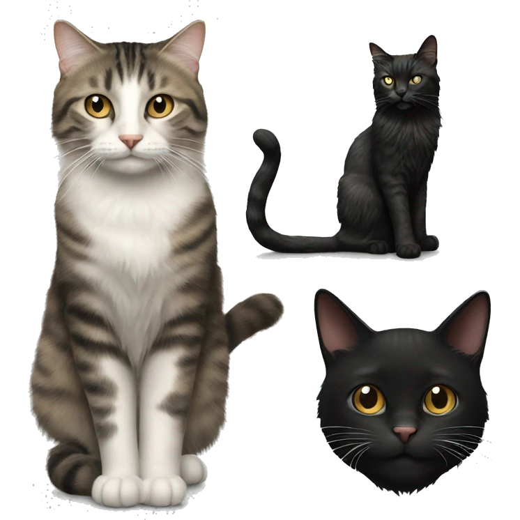 a long haired tabby cat and black cat emoji