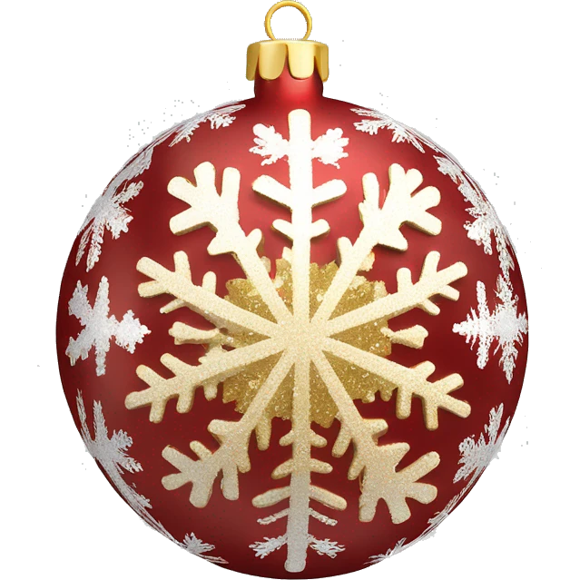Create a smiley face of a Christmas tree toy in the form of a ball with patterns of snowflakes or stripes. The color of the ball is gold, red or silver to match the Christmas theme emoji