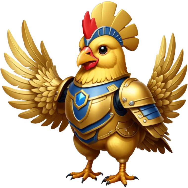 A space chicken wearing golden astartes battle armour emoji