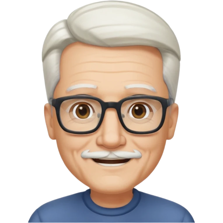 old guy, swept back white hair, blocky face, rectangle frame glasses, goatee, no moustache emoji