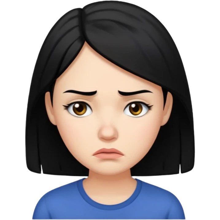 A worried woman, black hair, with one eyebrow raised emoji