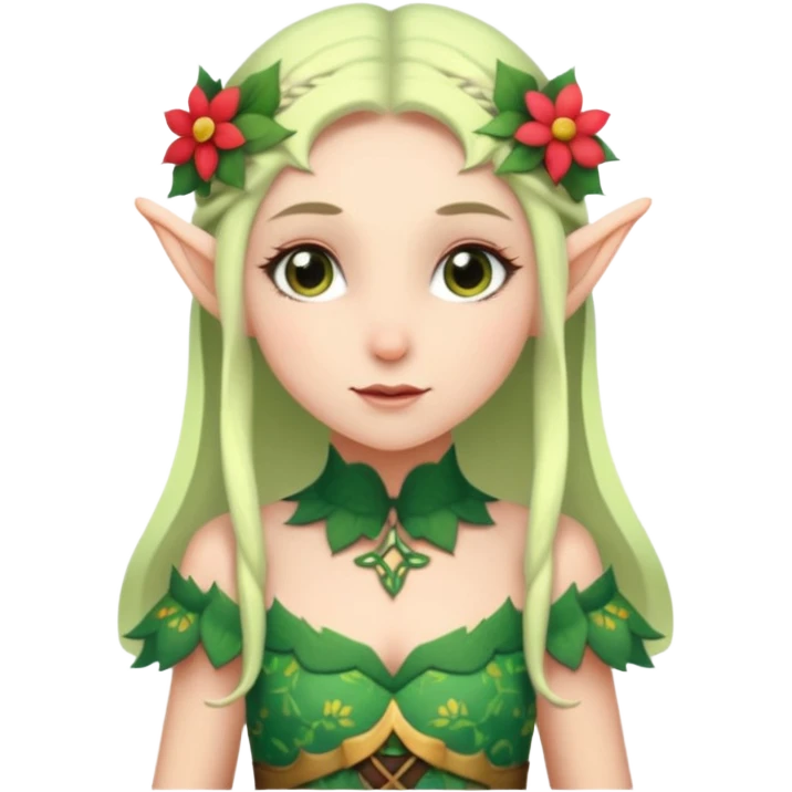 elf wearing flower pattern dress, Half Body. emoji