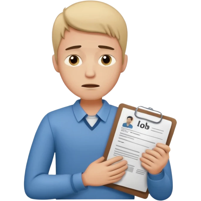 young man in despair applying for jobs with no successs - complete loss or absence of hope - holdng resume emoji