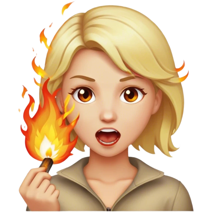 Woman with blond hair biting fire  emoji