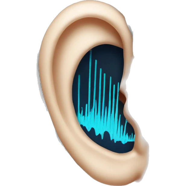 Close up of an ear with soundwave emoji