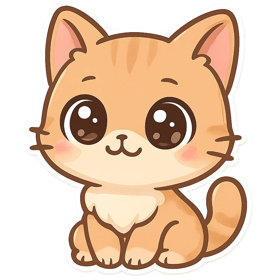 chibi cat with big sparkling eyes, sitting and smiling emoji