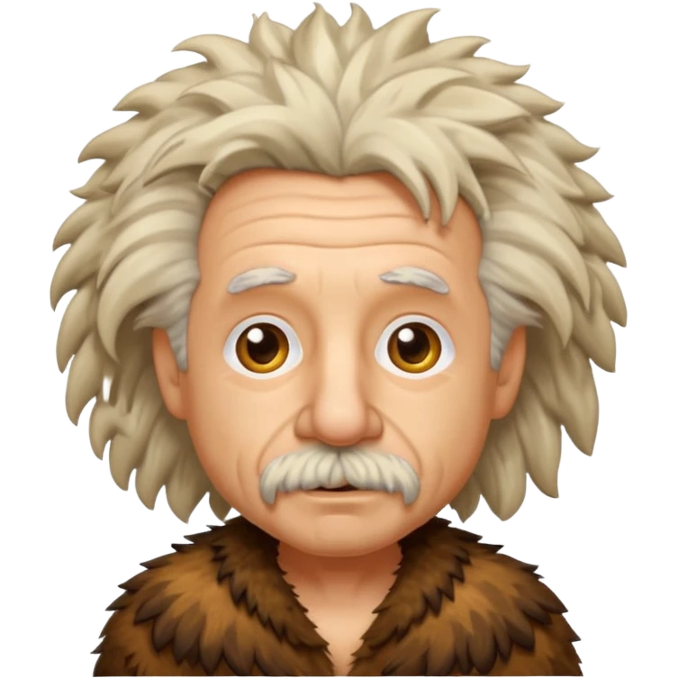 Albert Einstein as a caveman with wild hair, emoji style emoji