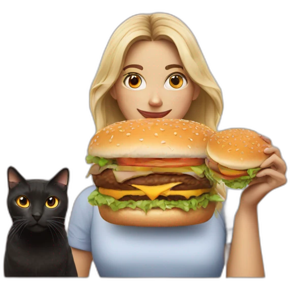 Women with burger and cat emoji