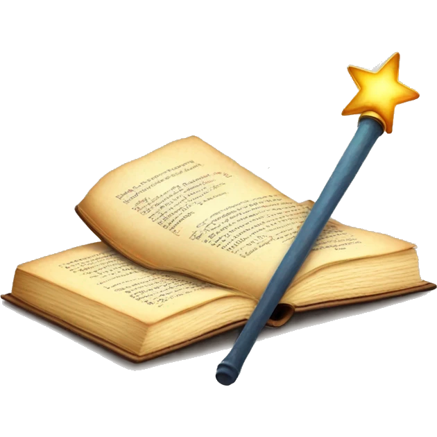 A book with a magic wand, representing fantasy and imagination. emoji