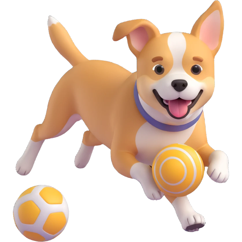 dog chasing ball in forrest, close up pose emoji