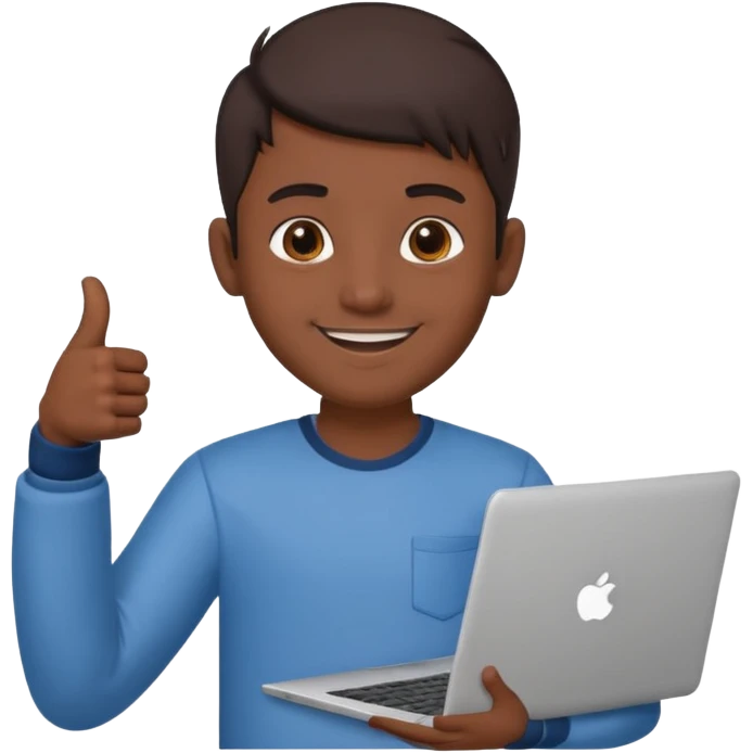 indian college boy holding laptop thumbs up emoji