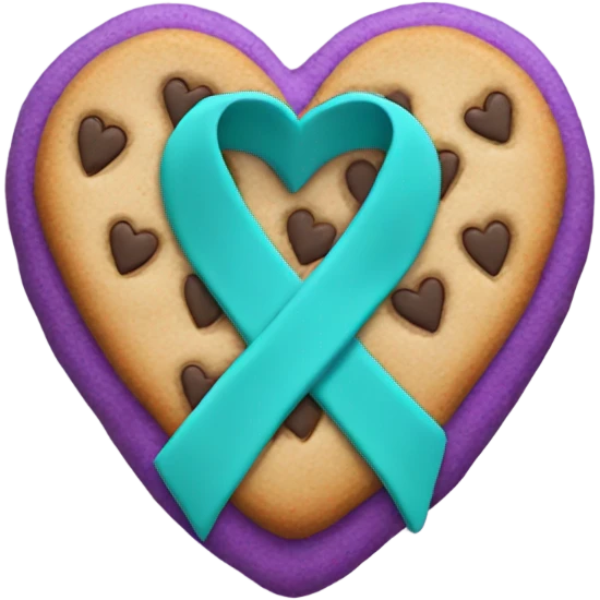 Heart cookie with teal purple awareness ribbon emoji