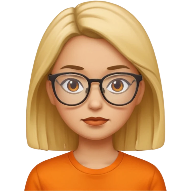 woman with glasses and orange shirt not smiling emoji