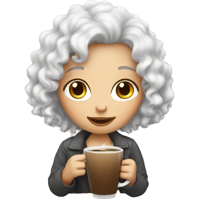 White curly hair girl drinking coffee emoji