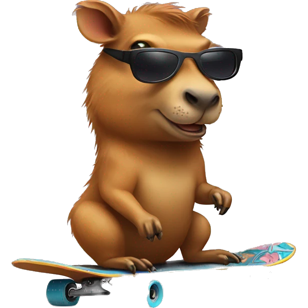 A cabybara riding a skateboard with sunglasses  emoji