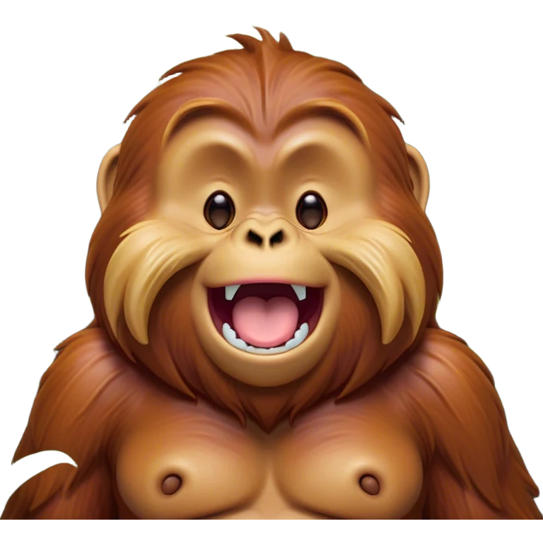 Cinematic Cute Yawning Orangutan Portrait Emoji, Head tilted slightly with a dramatic, wide-open yawn, showcasing a richly textured face with half-closed, sleepy eyes and a relaxed, open expression, Simplified yet irresistibly adorable features, highly detailed, glowing with a soft, cozy jungle glow, high shine, relaxed yet expressive, stylized with a dash of whimsical charm, soft glowing outline, capturing the essence of a drowsy yet affectionate guardian that appears ready to stretch out for a nap! emoji