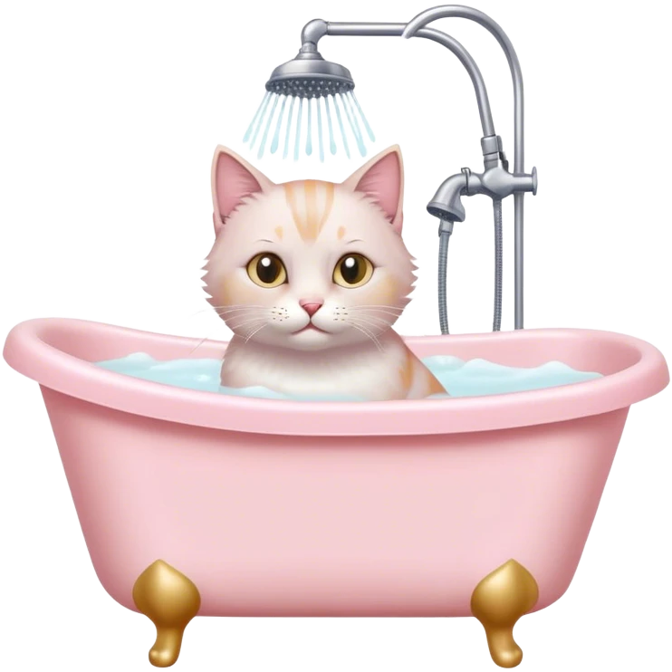 a cat in Pale pink bathtub and shower emoji