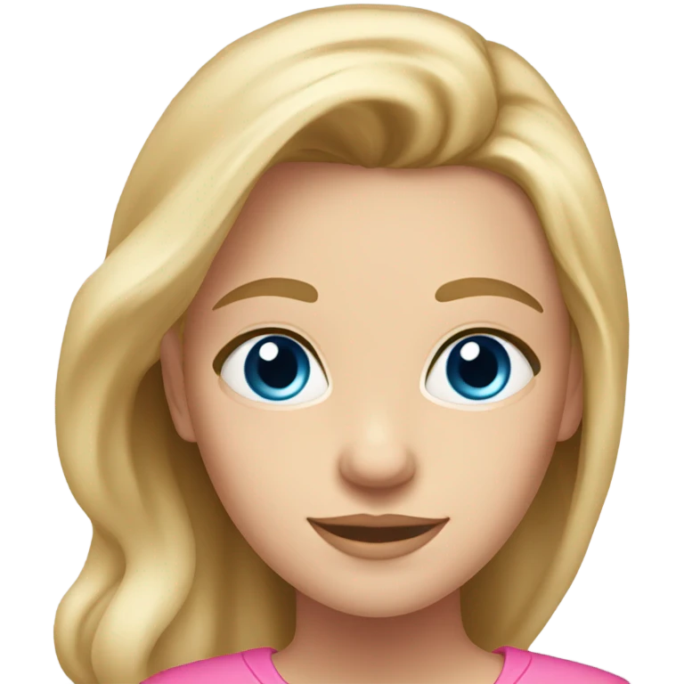 I 21 year old girl with warm blonde hair and blue eyes in a pink shirt  emoji