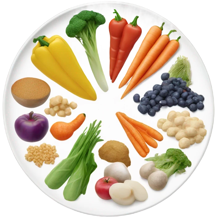 a large white round plate of realistic healthy food emoji