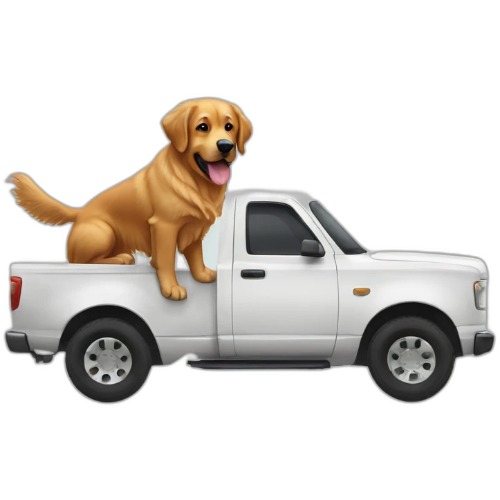 Golden retriever and rottweiller in a white truck emoji