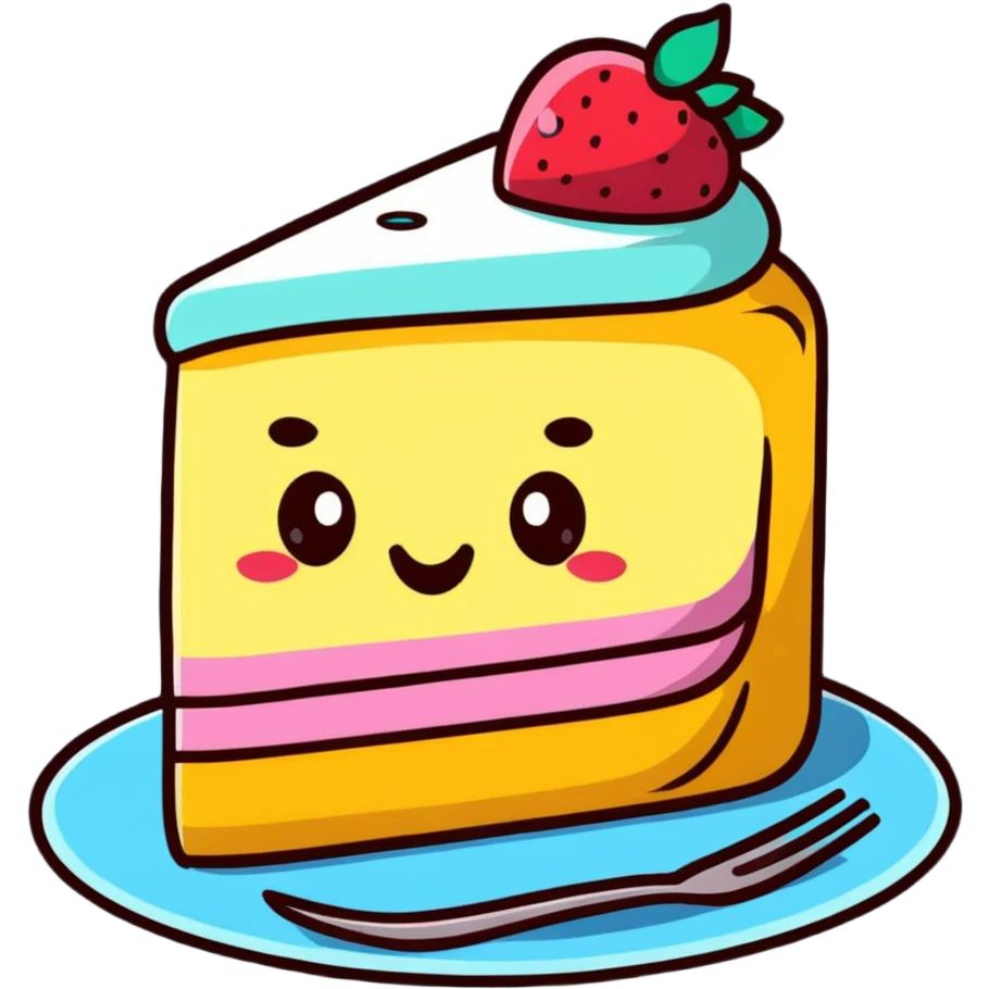 slice of cake with a cute face emoji