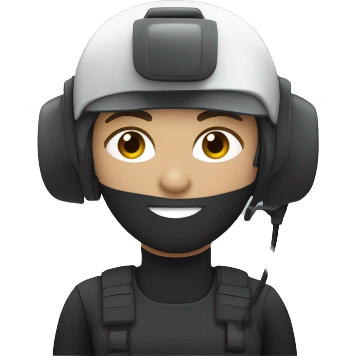 operator dressed in black with a milatary helmet, without glasses, wearing a headset, ready to respond to alerts, preferably female white emoji