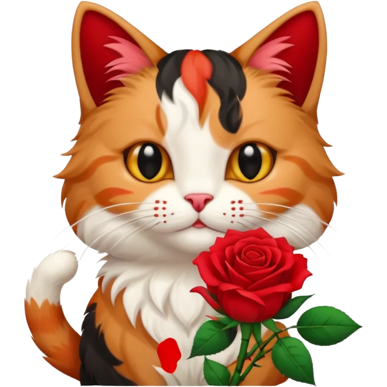 tricolor cat holding a rose emoji