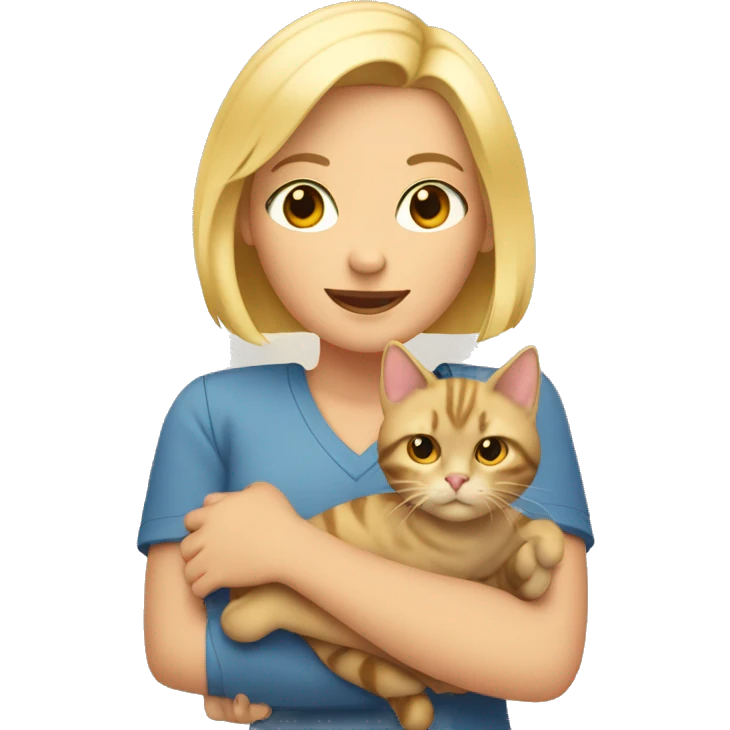 blonde with a bob holding a cat in her arms emoji
