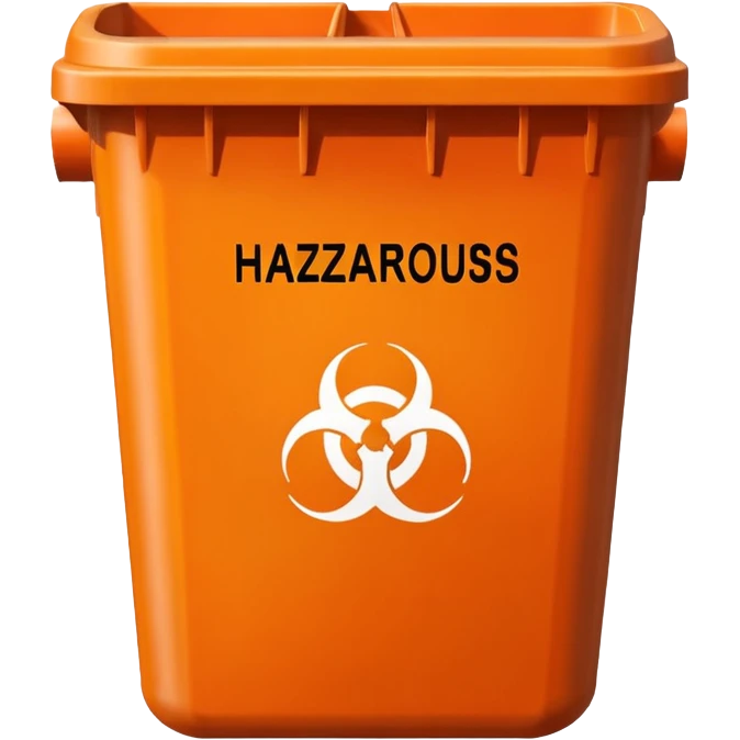 empty orange BIN WITH "HAZARDOUS WASTE" WORD IN IT. CORRECT SPELLING PLEASE emoji