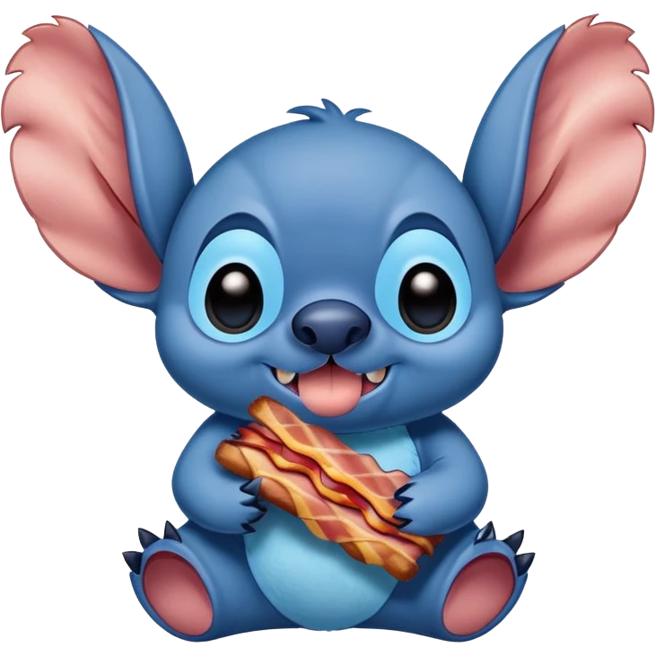 Stitch character holding a bacon strip emoji