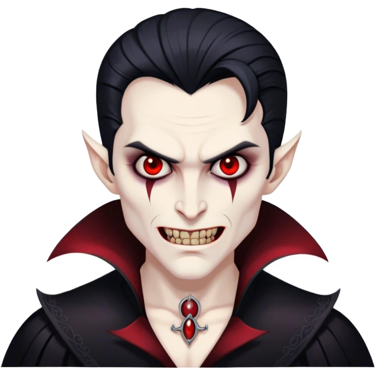 A vampire lord with hollow cheekbones, long black nails, and a cold, menacing smirk emoji