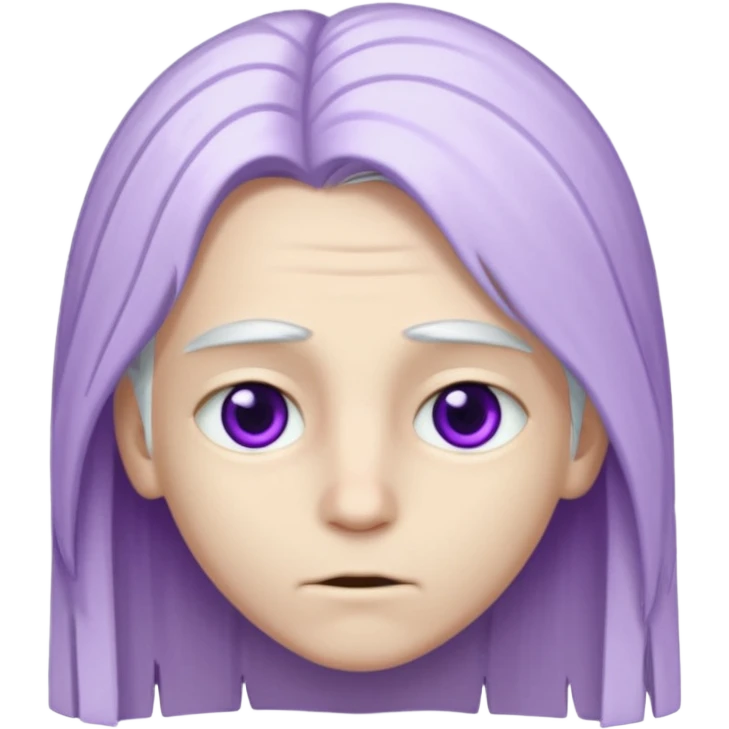 Bembeyaz teni olan, bembeyaz uzun ve düz saçları olan,mor gözlü,gözü çekik, genç bir oğlan tasarlar mısın emoji
