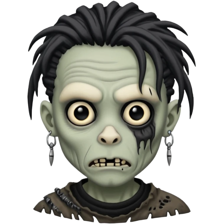 Grey pale skinned zombie boy with wrinkled skin and black dreadlocks. Nose and ear piercings. Emo. emoji