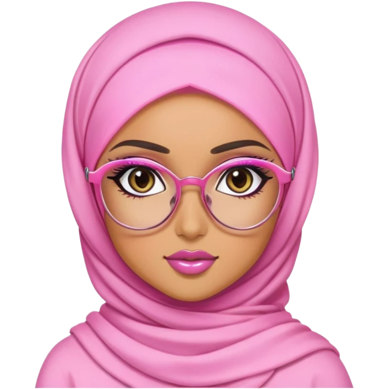 hijabi, pink glasses, pretty eyes, pretty makeup, pretty bratz baddie emoji