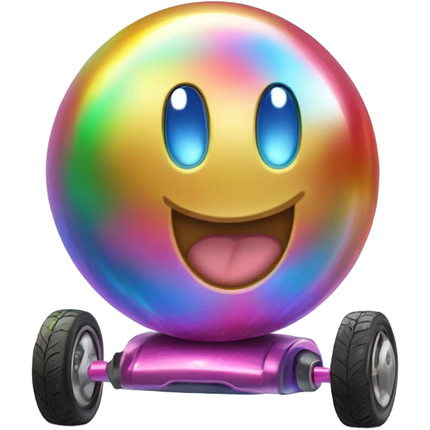 Metal cute Kirby ball driving on 4 car wheels emoji