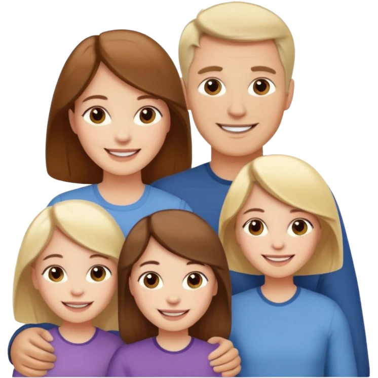 happy pale white family with one brown hair dad, one brown hair mom, one blonde girl, and one brown hair girl emoji