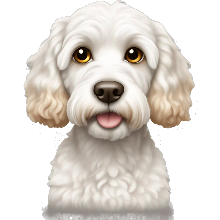 White cockapoo with brown markings on eyes emoji