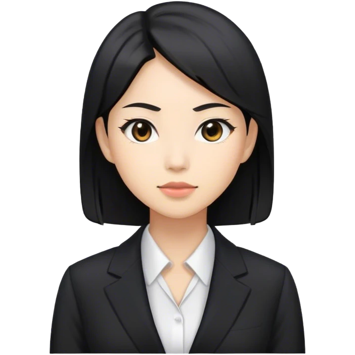Japanese business woman with light skin tone and black hair, wearing black suit emoji