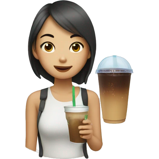 an asian girl drinking a cup of iced coffee in the summer emoji