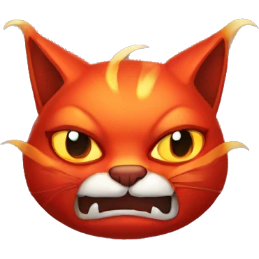 Evil red cat with horns and fire emoji